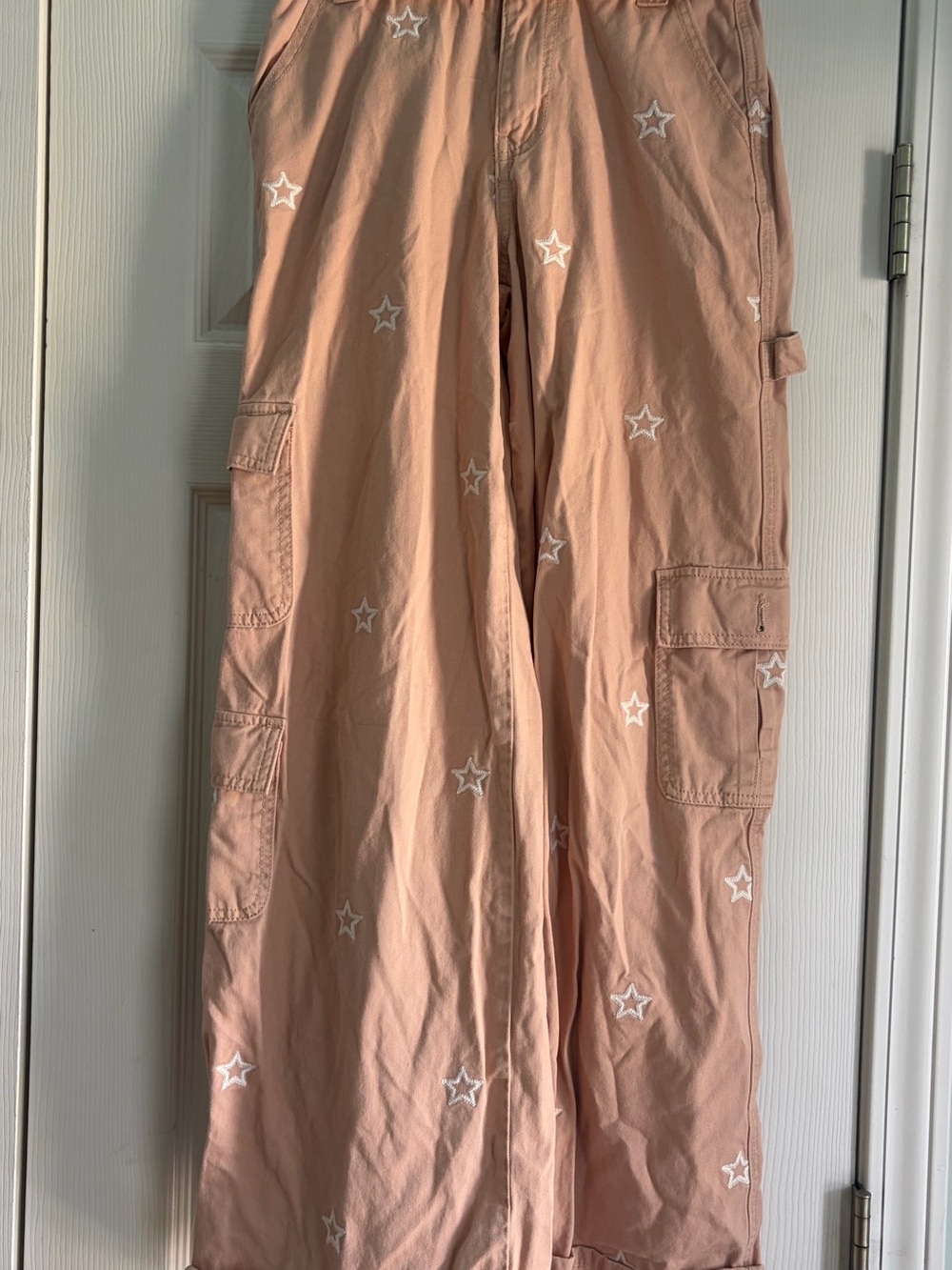 Women’s Cargo Pants with White Star Embroidery - Peach